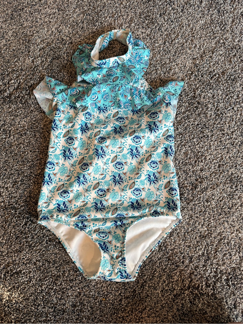 Janie and Jack Floral Halter One-Piece Swimsuit in Teal and Navy